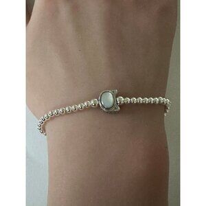 925 Sterling Silver Beaded Stretch Stacking Bracelet Cat Head Minimalist